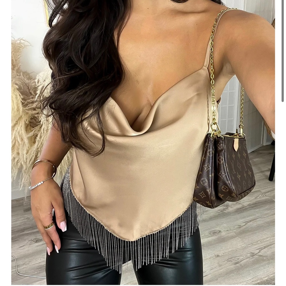 Cowl neck silk open back top